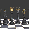 Black and Gold Ornate Chess Pieces on Classic Black White Chessboard for Board Game Entertainment