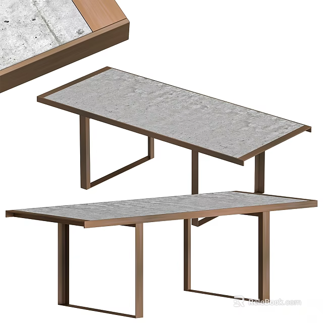 Modern Minimalist Tables With Metal Frames Grey Tabletops And Different Heights 3d model 