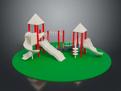 Children's Playground Equipment with Slides Climbing Towers and Green Surface 3d model