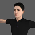 Man in Black Polo Shirt and Blue Jeans with Arms Outstretched Against Gray Background 3d model