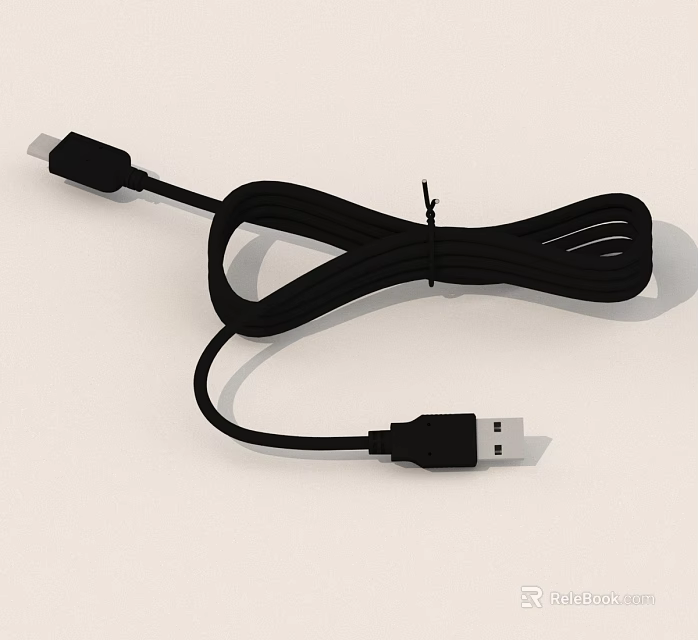 Black USB Data Cable With Coiled Design For Device Charging And Syncing 3d model 
