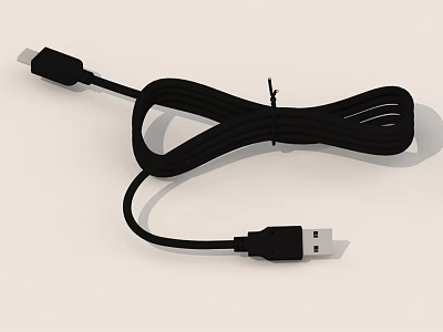 Black USB Data Cable With Coiled Design For Device Charging And Syncing 3d model