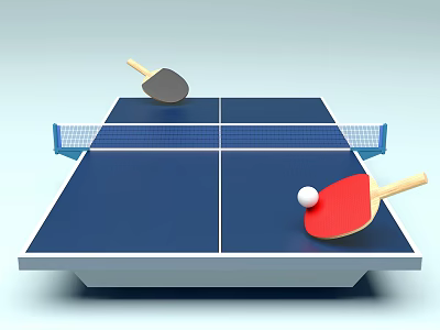Table Tennis Sports Equipment With Table Racket Ball And Net Setup For Game 3d model