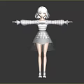 3D Model Character With White Short Hair Striped Long Sleeve Top Gray Skirt And Sneakers