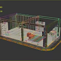 Industrial Building Model with Construction Frame Interior White Crates Orange Equipment and Yellow Floor Markings