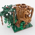 Detailed Building Blocks Tree Model With Green Foliage White Flowers Brown Trunk And Green Base