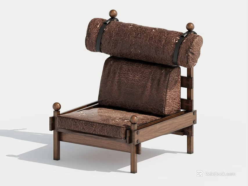 Brown Upholstered Single Sofa With Rolled Back And Wooden Frame Design 3d model