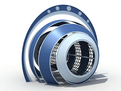 Modern Blue And Silver Circular Ring Shaped Play Equipment With Grid Pattern 3d model