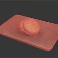 Delicious Juicy Hamburger With Sesame Seed Bun On Wooden Cutting Board
