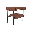 Stylish Modern Brown Leather Leisure Chair With Tubular Armrests And Metal Legs