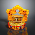 Elegant Yellow And Red Decorative Storage Box With Circular Base And Ornate Patterns 3d model