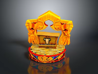 Elegant Yellow And Red Decorative Storage Box With Circular Base And Ornate Patterns 3d model
