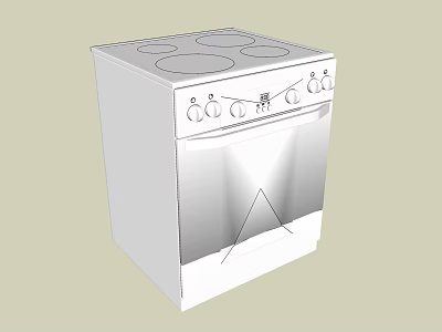 Modern White Electric Kitchen Stove With Control Knobs And Oven Door 3d model
