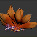 Fantasy Game Character With Fox Ears Orange Tails Purple Pink Outfit And Transparent Magic Orb
