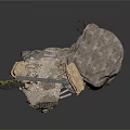 Natural Rock Structure With Metal Bracket Textured Layers And Mossy Accent