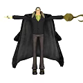 Mysterious Game Movie Character With Black Cloak Green Tie Hook Hand And Outstretched Arms