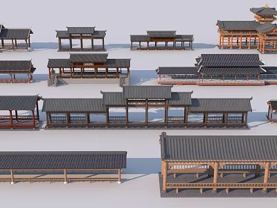 Traditional Chinese Pergola Designs With Various Wooden Roof Structures And Styles 3d model