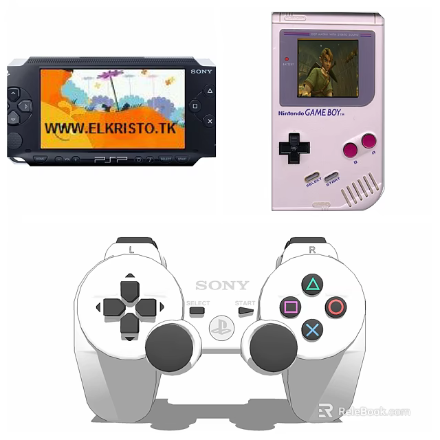 Entertainment Electronics Featuring PSP Nintendo Game Boy Color And Sony Game Controller 3d model 