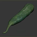 Long Fresh Green Bean With Small Square Label On Gray Shiny Surface