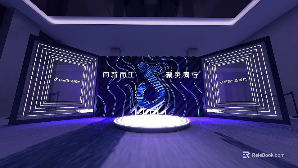 Modern Event Backdrop With Forward Momentum Text And Geometric Line Lighting 3d model 
