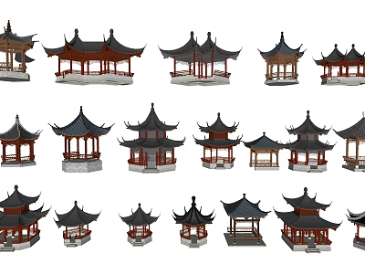 Traditional Chinese Pavilion Models Showcasing Various Classical Architectural Styles 3d model