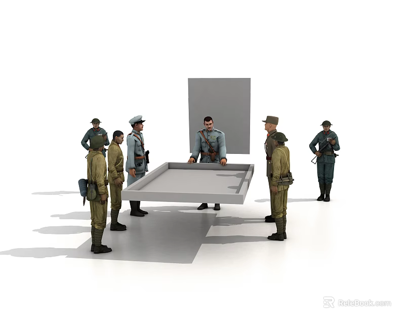 Game Movie Military Characters Standing Around Table In Strategic Scene 3d model 