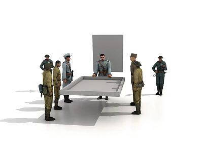 Game Movie Military Characters Standing Around Table In Strategic Scene 3d model