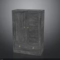Gray Wooden Cabinet With Double Doors Drawer And Golden Knobs