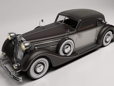 Classic Vintage Car With Dark Brown And Silver Exterior Chrome Accents And Large Wheels 3d model