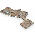 Wooden Marine Floating Platform With Barrels And Connected Dock Sections