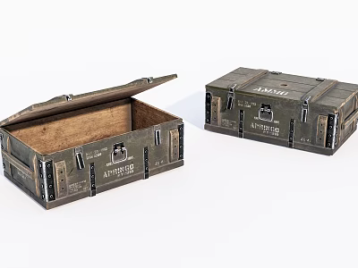 Vintage Military Style Wooden Storage Crates Open And Closed With Metal Latches 3d model