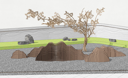 New Chinese style landscape sketch rockery sketch stone 3d model