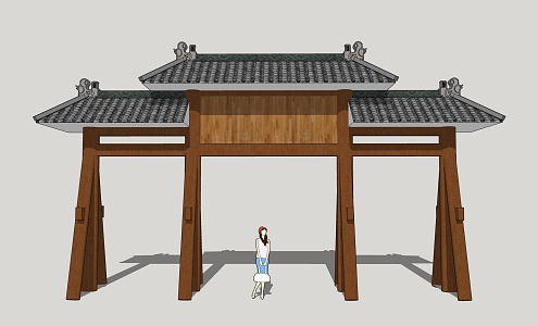 New Chinese Style Archway Folk Wooden Archway 3d model