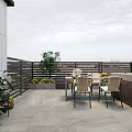 Roof Garden with Outdoor Dining Table Chairs Kitchen Counter Wooden Deck and Lush Plants