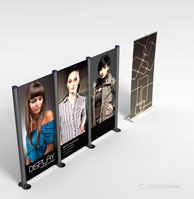 Modern Roll Up Billboard Display With Model Images And Stand Design 3d model 