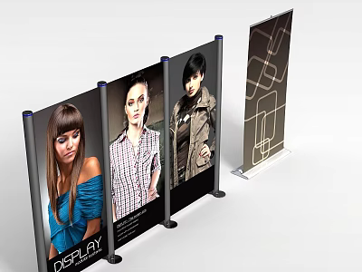 Modern Roll Up Billboard Display With Model Images And Stand Design 3d model