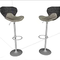 Adjustable Gray Upholstered Bar Stools With Silver Metal Frame Round Base And Footrest Ring 3d model