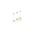 Modern Pendant Lights With White Frosted And Clear Glass Globes And Gold Accents