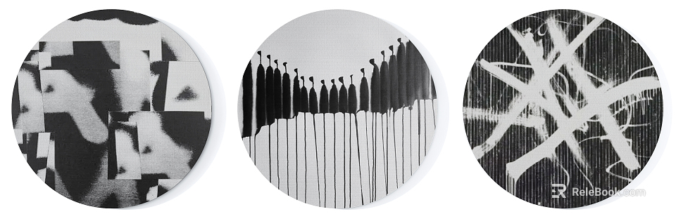 Artistic Round Rug Design With Black Vertical Silhouettes In Black And White 3d model 