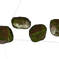 Moss Covered Natural Stones And Wooden Decorative Elements For Landscaping