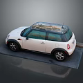 Small White Compact Car With Panoramic Sunroof Parked On Gray Platform 3d model
