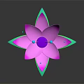 Vibrant Pink Lotus Shaped Flower With Green Leaves Blue Dots And Reflection On Dark Background
