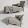Modern Light Gray Fabric Chaise Lounge With Checkered Throw Blanket And Accent Pillow