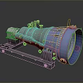 Large Cylindrical Industrial Equipment With Blue Casing And Gray Mounted Frame