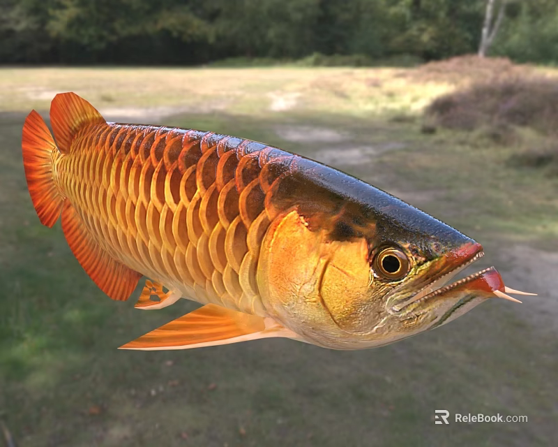 Vibrant Aquatic Animal With Golden Scales And Red Fins In Natural Habitat 3d model 