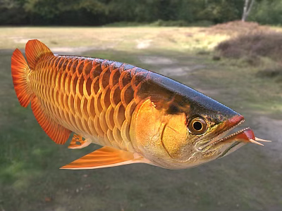 Vibrant Aquatic Animal With Golden Scales And Red Fins In Natural Habitat 3d model