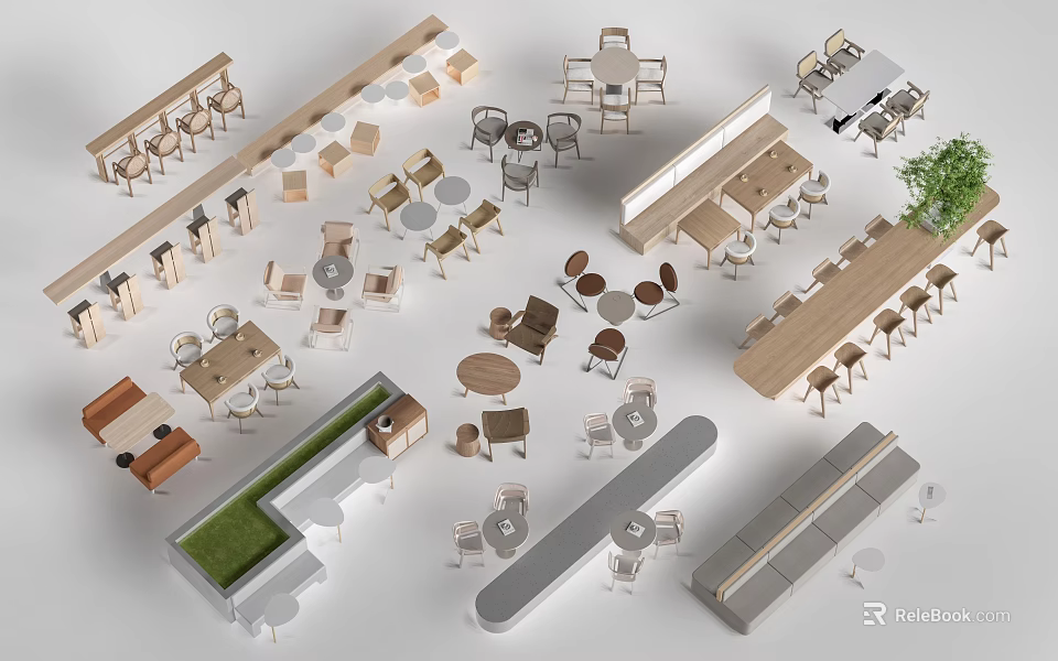 Modern Various Table and Chair Sets With Different Design Styles For Home Office 3d model 