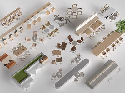 Modern Various Table and Chair Sets With Different Design Styles For Home Office 3d model