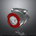 Industrial Pressure Gauge With Red Circular Dial And Silver Metal Housing