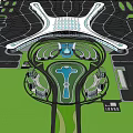 Modern Airport Terminal Architecture With Unique Roof Green Landscape Parking Areas And Circular Layout